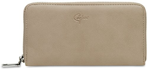Caspar GB413 großer langer Damen Geldbeutel Geldbörse Portemonnaie mit umlaufendem Reißverschluss, Farbe:taupe, Größe:One Size