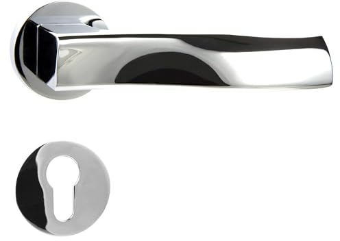 domino Türgriff Drückergarnitur PZ-Profilzylinder Set Rund-Rosette Türklinke für Bürotür, Kellertür & Innentür Türbeschläge aus Znal Chrom Türdrückergarnitur LIVA-R M6