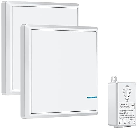 NineLeaf Wireless Lights Switch Kit, Wireless Light Switch and Receiver Kit, No Wiring for LED Lamps1000W Outdoor1700ft Indoor330ft IP66 Waterproof 2PK Switches1PK Receiver