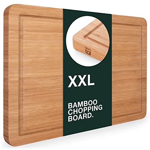 Blumtal Schneidebrett Holz aus 100% Bambus XXL - 2cm dickes Holzbrett antibakteriell - massives Schneidbrett mit Saftrille - Holzschneidebrett 45x30x2cm - Alternative zu Schneidebrett Kunststoff