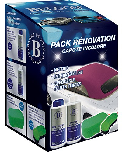 BELGOM – Pack Rénovation capote incolore - les produits nécessaires pour un entretien parfait de toutes les capotes en fibres naturelles ou synthétiques