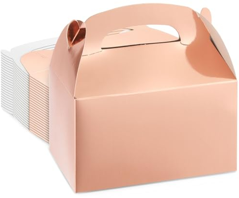 Party Treat Boxes - 24-Pack Metallic Pink Foil Gable Gift Boxes for Party Favours Small Goodie Candy Boxes for Wedding Birthday 6.2 x 3.6 x 3.4 Inches