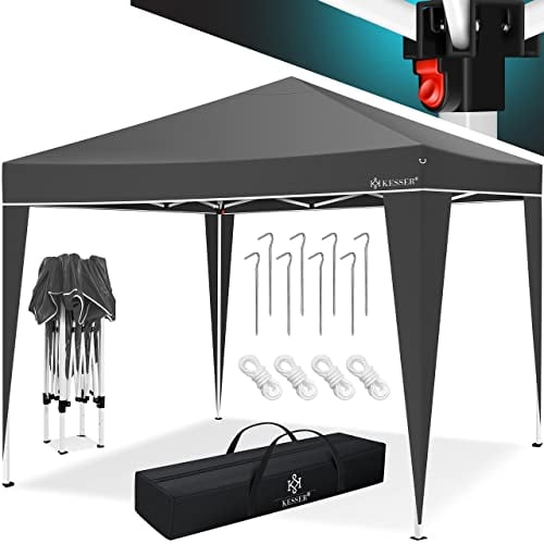 KESSER® Pavillon Faltpavillon 3x3m | Pop-Up Gartenpavillon Höhenverstellbar Stabil Wasserdicht Winterfest | Partyzelt Festzelt UV-Schutz 50+ inkl. Tasche mit Rollen & Bodenanker | Anthrazit