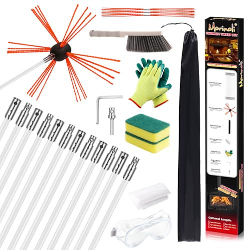 Morinoli 39 Fuß Schornsteinfeger Kit, Chrom-Knopf-Verriegelungssystem, Schornsteinreinigungsset, Schornsteinbürste, Schornsteinreinigungswerkzeug, Schornsteinreinigungssystem mit 12 flexiblen