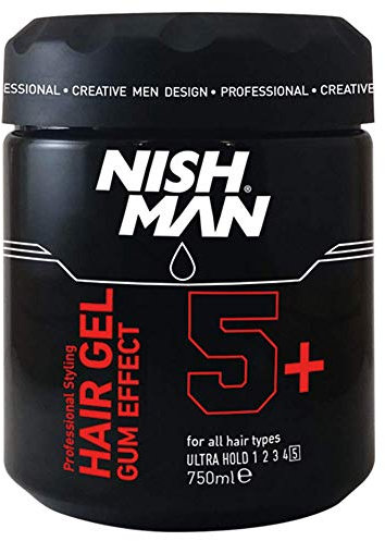 NISHMAN Hair Styling Gel 5+ Gum Effect 750ml – Ultra Starker Halt Haargel mit Lang Anhaltendem Glanz und Definiertem Stil für Männer