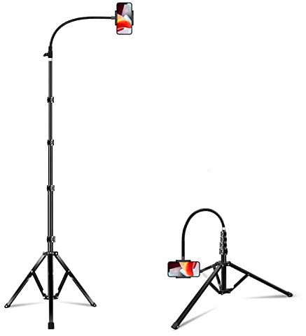 Elitehood Treppiede per telefono alto 2 metri, in metallo resistente, treppiede per iPhone con telecomando, treppiede a collo di cigno da 43,2 cm per iPhone 15 14 13 Pro Max / 13 Pro / 13 12 11,