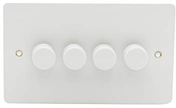 Schneider Electric Ultimate Flat Plate - 4 Gang 2 Way LED Dimmer Light Switch, 75 W/VA, GU6242LMPW, Painted White