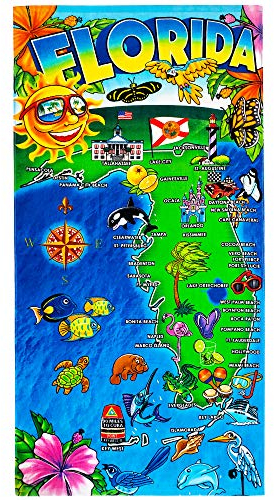 Strandtuch Florida Landkarte, 76,2 x 152,4 cm, 100 % Baumwolle, Sunshine State (ein Handtuch)