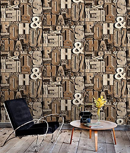 BUVU Vinyltapete 0.53x10m moderne Design, Industrial Loft Style, Abwaschbare, beige, Braun