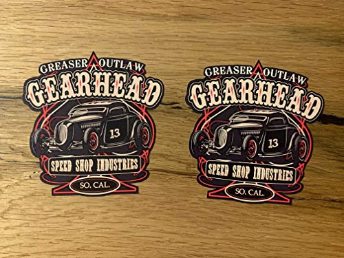 MG070 / 2X Gearhed Aufkleber 9x8,5cm Greaser Outlaw Sticker Hotrod USA V8 Custom Kult Tuning Oldtimer Oldschool