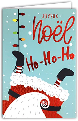 Afie 61-5655 Karte Frohe Weihnachten Ho Ho Ho Rot glänzend glitzernd Flamboyant Lustig Weihnachtsmann Bart Lichterkette Weihnachtsfest mit weißem Umschlag