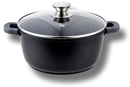 Cflagrant® Faitout XXL Façon Pierre avec Couvercle Tous Feux Dont Induction Sans PFOA Cuisson Sans Matière Grasse Revêtement en Greblon C3 de Technologie Allemande (XXL 32cm)