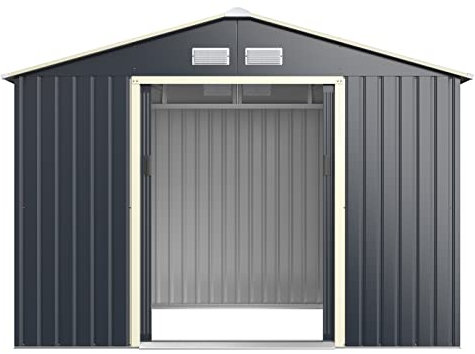 GOPLUS 5,3㎡ Abri de Jardin Métal, Cabine de Jardin Extérieur Portes Coulissantes, Cabane de Rangement à Outils, 277 x 191 x 202 cm, Gris
