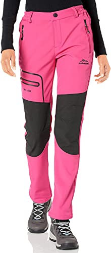 DAFENP Pantalon Ski Randonnee Femme Imperméable Hiver Pantalon Montagne Softshell Chaud Doublé Polaire Outdoor KZ1635W-Pink-XL