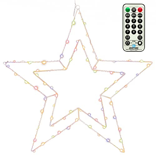 Nipach GmbH Doppel-Stern Weihnachtsstern 70 LED warm weiß Ø 50 cm Batterie Timer mit 11 Funktionen Fernbedienung Weihnachtsdeko Leuchtstern Xmas-Deko