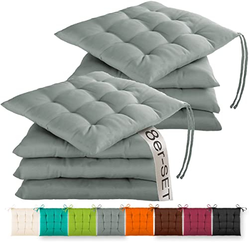 Gräfenstayn® 8er-Set Sitzkissen 40x40x3cm mit Haltebändern für Indoor und Outdoor mit Öko-Tex Siegel - (Anthrazit)