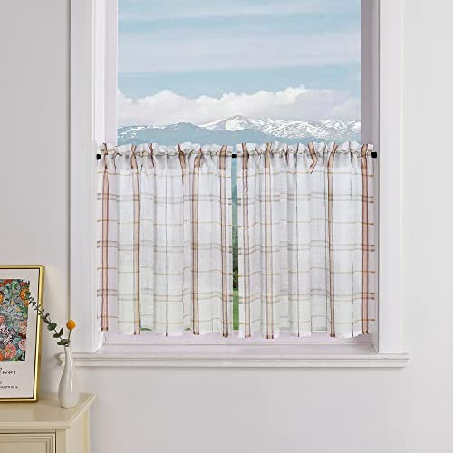 Delien 2er Set Bistrogardinen Plaid Landhaus Scheibengardinen Kariert Gingham Muster »Karo« Küchengardinen Kurz Dekoschals Kleinfenster Gardinen mit Tunnelzug BxH 125x120cm,Rot