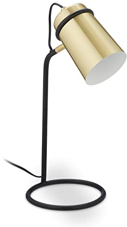 Relaxdays Schreibtischlampe, Metall Tischleuchte, schwenkbarer Schirm, E14 Fassung, Bürolampe mit Kabel, Gold/schwarz