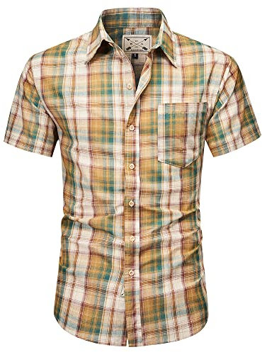 Blu Apparel Chemise à carreaux pour homme Chemise décontractée à manches courtes et longues en coton pour homme, vert/marron, XXL