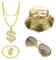 ZJRung Hip Hop Kostüm 5er Set Hut Sonnenbrille Dollar Ring Halskette Dollar Gold Goldkette Armband 80er 90er Jahre Rapper Accessoires Zuhälter Kostüm Set für Fasching Karneval