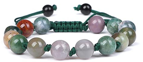 Green Natural Stone Bracelet Malachite Agates Beads Bracelet Energy Handwoven Rope Bracelets Classic for Men Women Yoga Jewelry,Indian Agates