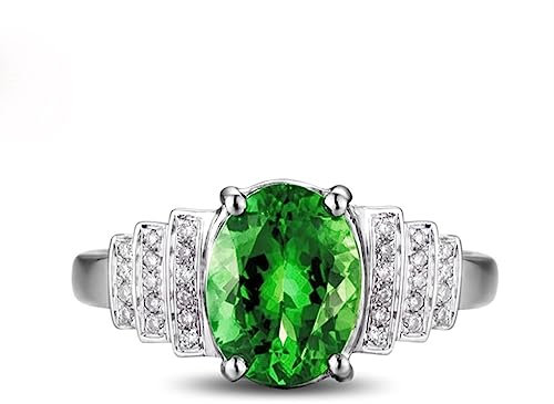 Homxi Sterling Silber Ring Damen,Eheringe Trauringe 4 Zinken Simple Oval mit Grün Zirkonia Damen Hochzeit Silber Größe 47 (15.0)