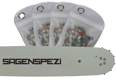 Sägenspezi Schwert mit 4 Halbmeißelketten 45 cm .325 68 TG 1,3 mm passend für Stihl Kettensägen 021 023 025 MS210 MS230 MS250 MS231 MS241 MS251