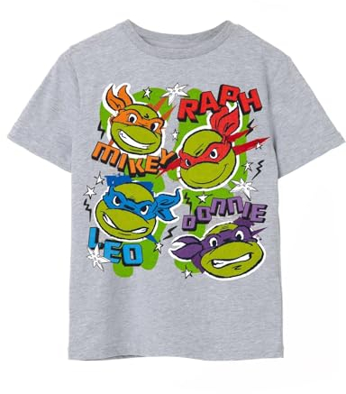 Teenage Mutant Ninja Turtles Charakter Unisex Kinder Graues Kurzarm-T-Shirt | Kurzärmeliges Retro-Mode-T-Shirt für Kinder | Nostalgische 90er-Jahre-Cartoon-Kleidung | TMNT Geschenkartikel