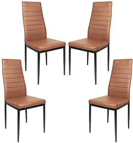 4er Pack Lauter Esszimmerstühle aus Kunstleder, gepolsterte Sitzfläche und Rückenlehne, Esszimmerstuhl-Set, SGS geprüft, 4-teilig (braun)