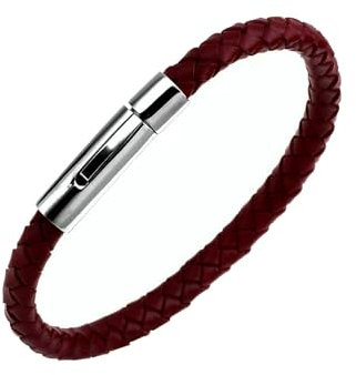 KunBead Jewelry Braided Mens Red Leather Bracelets for Women with Stainless Steel Clasp Cuff Bangle Birthday Bracelet