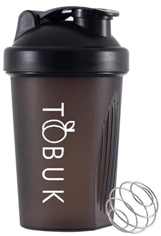 Taste of Beauty UK 400 ml Protein Shaker Bottle with Mixball, Easy Grip Pre Workout Protein Powder Blender & Mini Water Bottle for Protein Shake (Black)