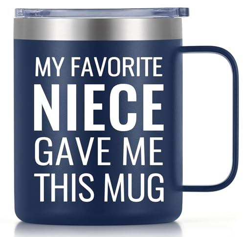 GINGPROUS Uncle Gift Aunt Gift from Niece, My Favorite Niece Gave Me This Mug Funny Birthday Christmas Gifts for Uncle Aunt Insulated Coffee Mug, 12 Oz Stainless Steel Coffee Mug with Lid, Dark Blue