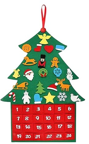 Filz Adventskalender mit Taschen | Mit 24 Taschen Tischdekoration, Baumförmiger Kalender für Desktop, Tischdekoration, Adventskalender Dekoration für Kinder Nupaque