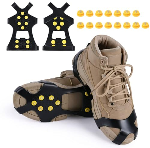 Flintronic Steigeisen mit 10 Zähne, Anti Rutsch Schuhkralle mit Edelstahl Spikes, Klampen Schuhe Spikes für Schuhe und Bergschuhe, für Wandern, EIS, Schnee, Winter Outdoor, Trekking