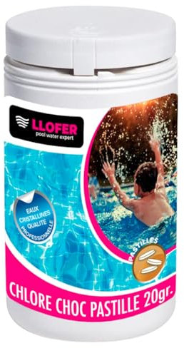 LLOFER - Chlore Choc en Pastille de 20gr - 1kg Traitement Eau Verte, Trouble, Algues et Les Micro-Organismes/Action Rapide, Entretien et rattrapage de l’Eau
