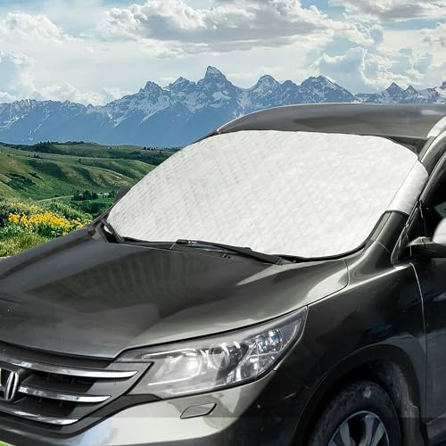 ASAB Car Windscreen Cover Universal Prevents Heat Build Up Waterproof Lightweight Snow Bird Poo Protection Easy to Install Dustproof and UV Resistant Compact Car Frost Windshield Cover (157 x 143cm)