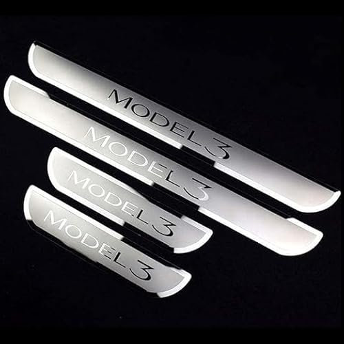 LAPOOH Stainless Steel Car Door Sill Protector, for Tesla Model 3, Door Sill Welcome Pedal Strip Cover, Car Door Guard Sill Plates Scratch Resistant Threshold