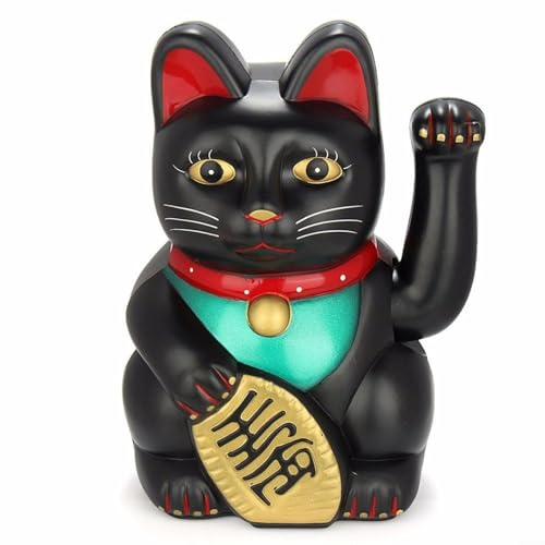HEIBTENY 5 Solar Maneki Neko Winkekatze, Mini Solarbetriebene Fortune Cat Glücksbringer Mit Dem Winkenden Arm-Ausgangsanzeige-Auto-Dekor Begrüßen(Black)