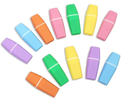 Fashion Stationery Highlighters Pens Pastel Multi Coloured Mini Fluorescent Chisel Tipped Marker Pen Highlighter Neon Colours Multipack School Supplies D (pack of 12)