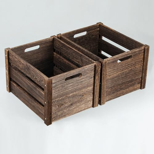 ROSOS Holzkisten, Bauernhaus-Holzkisten zur Aufbewahrung mit Griffen, Massivholzkisten für Display, langlebige Holzkiste, handgefertigte große Holzkiste, Holzkisten für Dekoration, 2 Stück, Braun