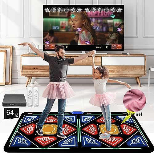 Musik-Doppel Tanzmatten für Kinder und Erwachsene, 64 GB Speicherkarte, Fitness-Tanzspiele mit MV/3D/Cartoon-Dance-Mode, 899 Spiele und 75 MVs, 650 Songs für HDMI-TV-Spaß, Senior-Flanell-Material
