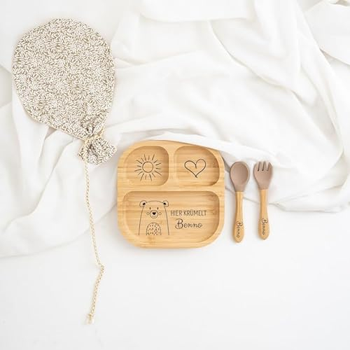 wunderwunsch - Personalisierter Baby Teller mit Saugnapf - Praktisches Kleinkind Zubehör mit Namen - Kinder Teller Rutschfest - Personalisierte Geschenke Geburt