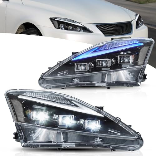 VLAND Projektorscheinwerfer Kompatibel für Lexus IS250 IS350 IS220d Seden 2006-2012, IS F 2008-2014, Kein E-Prüfzeichen, 1 Satz (Klarer Reflektor)