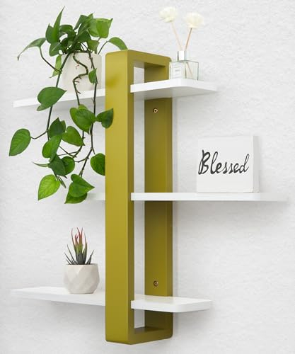 SUMGAR Wandregal Weiß, Schweberegale, Hängeregal Größer, Praktische Dreistöckig Dekorative Regale aus Massive Holz für Wohnzimmer Schlafzimmer, Abnehmbarer Bretter, 50x58cm Olivgrün