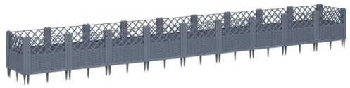 vidaXL Pflanzkasten mit Erdspießen, Modular Pflanzkübel mit Rattan-Optik, Blumenkübel für Außenbereich, Pflanzbeet Blumenbeet, Blaugrau PP