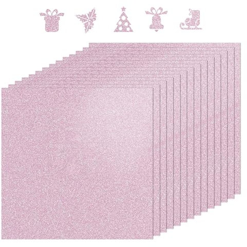 BEISHIDA Cartoncino rosa, 30,5 x 30,5 cm, carta glitterata rosa scintillante, 250 g/m², foglio di carta per Cricut, scrapbooking, artigianato, progetti artistici fai da te e decorazioni (15 fogli)