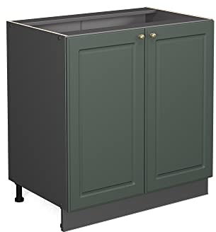 Vicco Spülenunterschrank Fame-Line, Grün-Gold Landhaus/Anthrazit, 80 cm mit Regal, AP Eiche