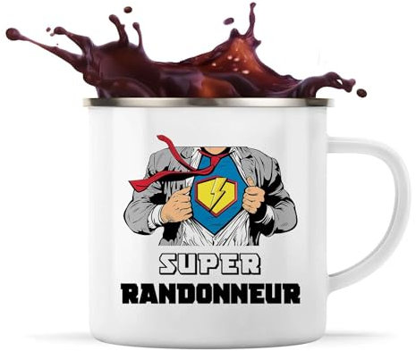 Planetee Tasse métallique Super Randonneur | Mug Émaillé Métal Timbale Camping et Randonnée Métier Collègue Cadeau Travail Boulot Départ Retraite