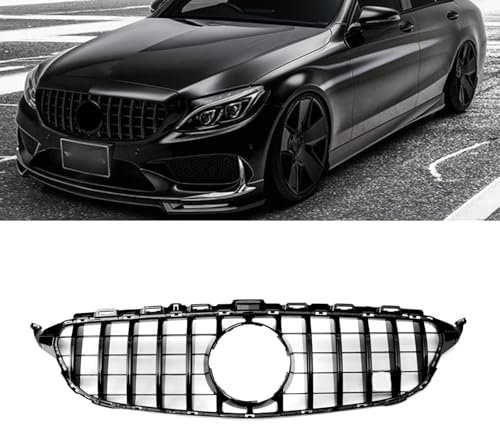YIUBCZOQI W205 Kühlergrill, GTR GT Style Frontgrill für Mercedes C-class W205 S205 C180 C200 C250 C300 C350 C400 C43 2015-2018 Schwarz glänzend(Nicht passen C63,ohne Kamera)
