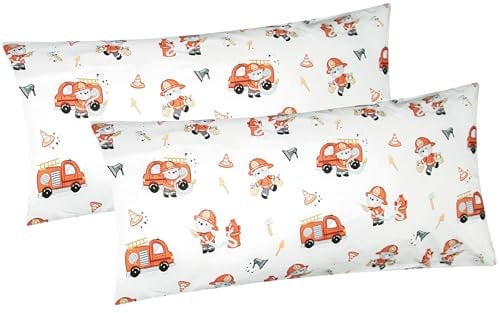 2er Set Kissenbezug in 40x80 cm Renforcé 100% Baumwolle - Feuerwehr - Kopfkissen-Bezug, Kissenhülle, Dekokissenbezug (KY-Feuerwehrmann-40x80)